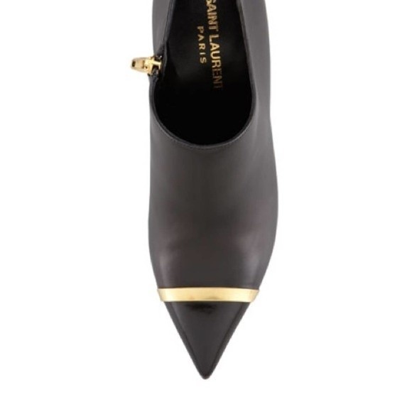 Saint Laurent Pointed Cap Toe Mid Heel Boots with Gold Accent Size 39.5 - Picture 3 of 16